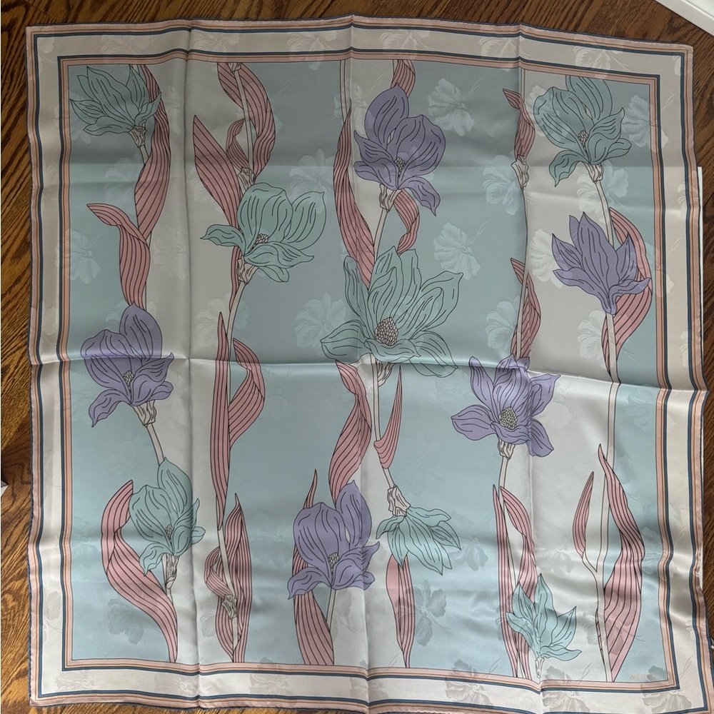 Floral Silk Square Scarf in Powder Blue, Lavender & Mint